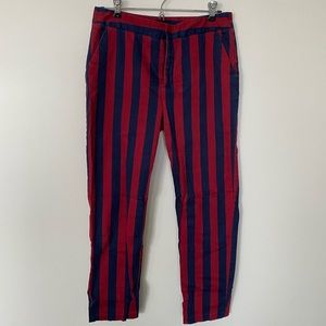 Navy blue and red striped trouser pants
